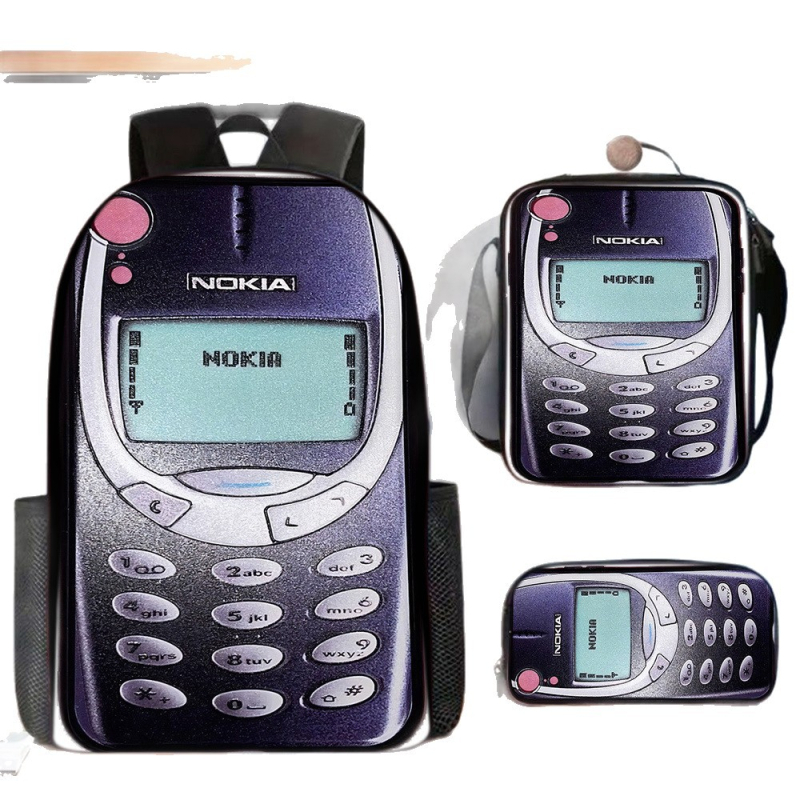 Unisex ranac od Oxford materijala s printom mobitela, moderan školski ranac s anime motivom, prozračna poliester podstava, proljeće 2025
