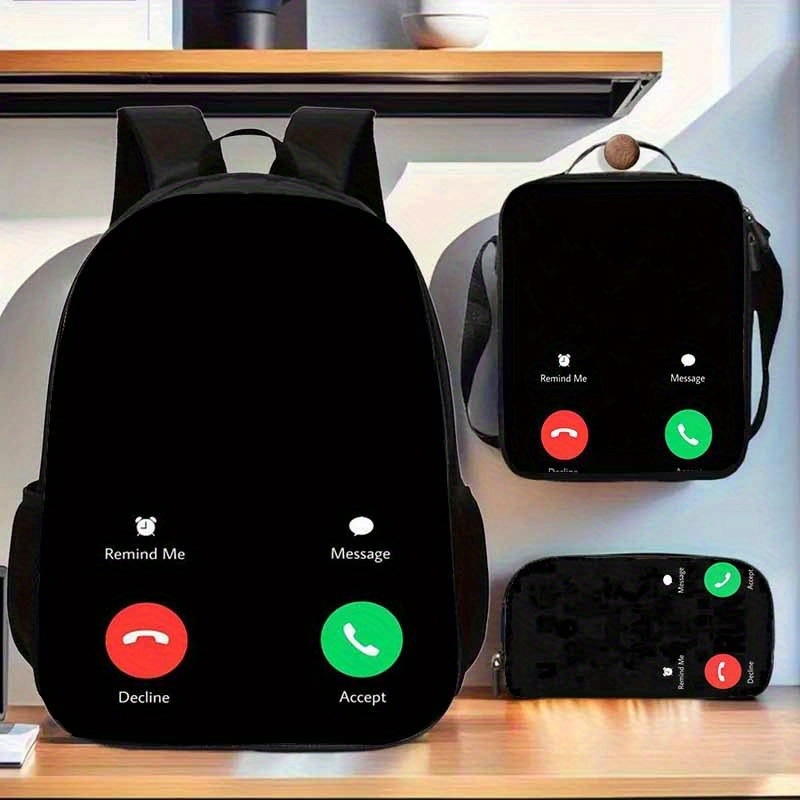 Unisex ranac od Oxford materijala s printom mobitela, moderan školski ranac s anime motivom, prozračna poliester podstava, proljeće 2025