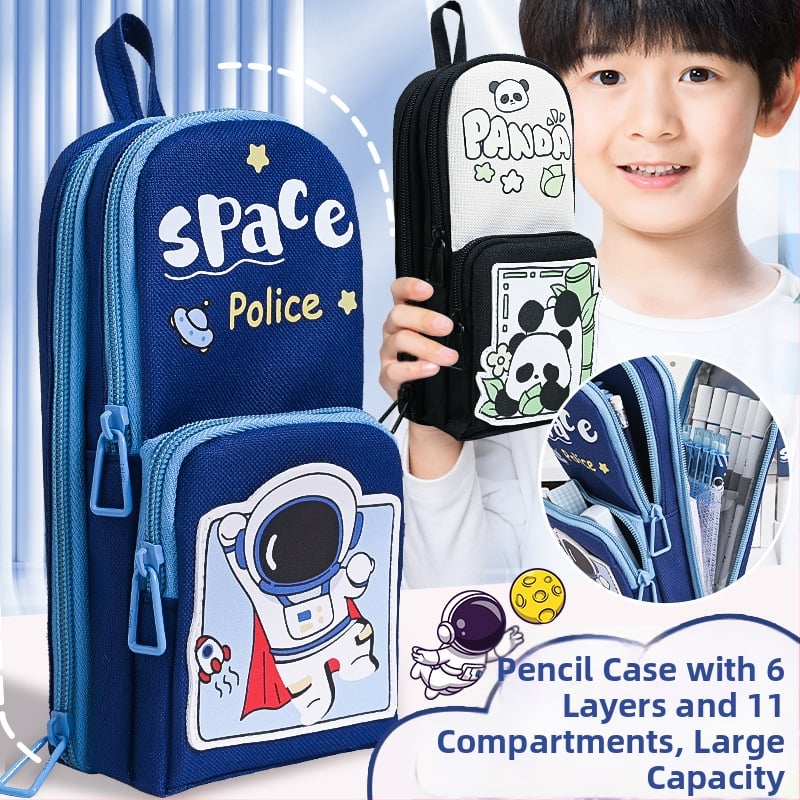 LTIANYU платнен несесер за моливи с астронавт за момчета, многофункционален, голям капацитет, карикатурен стил, корейски стил, 120 г