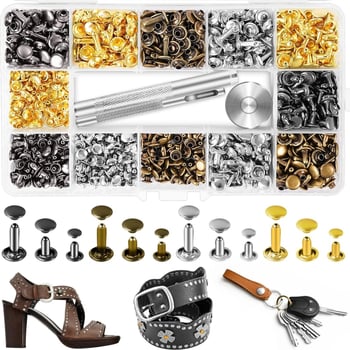 480 части метални декоративни заклепки за кожени изделия – кръгли плоски двустранни заклепки, копчета за облекло