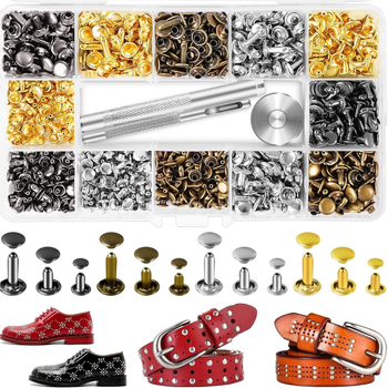 480 части метални декоративни заклепки за кожени изделия – кръгли плоски двустранни заклепки, копчета за облекло