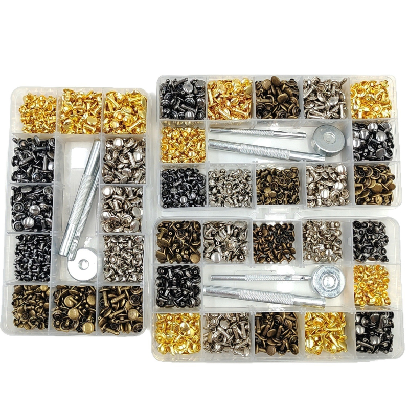 480 части метални декоративни заклепки за кожени изделия – кръгли плоски двустранни заклепки, копчета за облекло