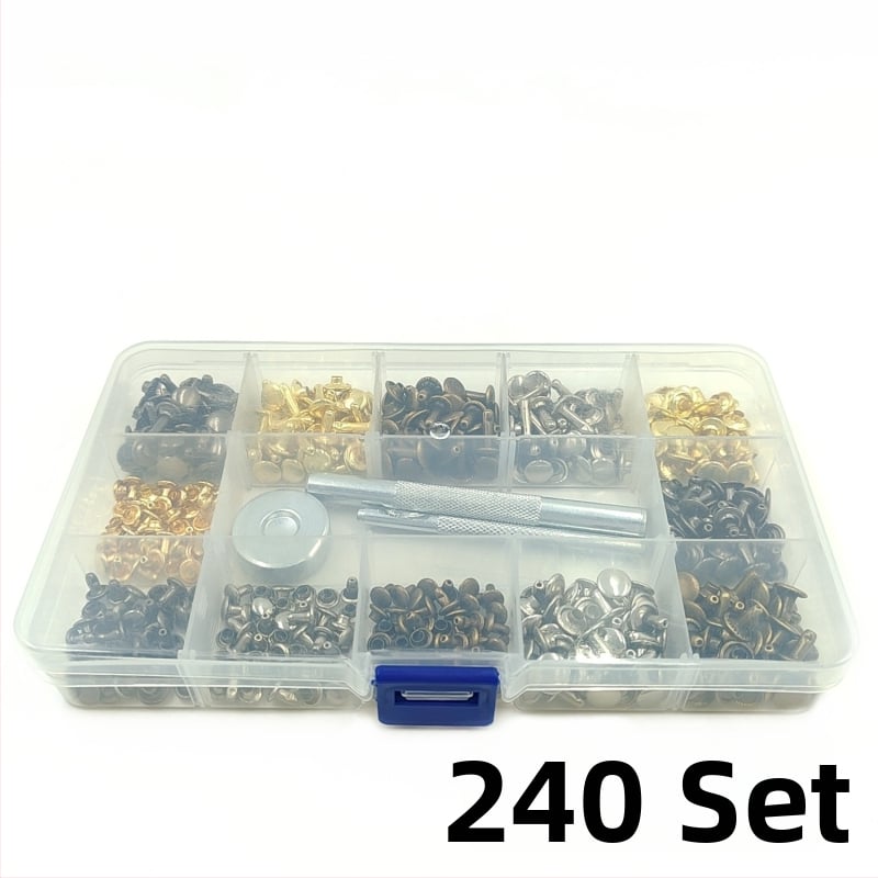 480 части метални декоративни заклепки за кожени изделия – кръгли плоски двустранни заклепки, копчета за облекло