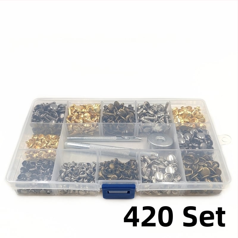 480 части метални декоративни заклепки за кожени изделия – кръгли плоски двустранни заклепки, копчета за облекло