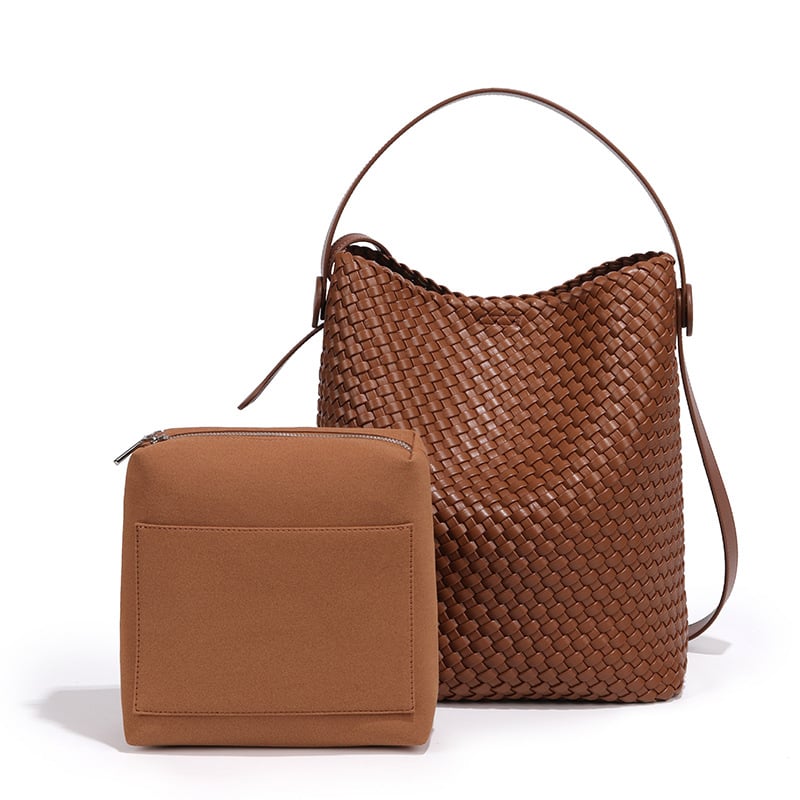 PU kožna bucket torba, pleteni dizajn, vintage stil, velika kapaciteta, četverokutni oblik, magnetsko zatvaranje, poliester podstava