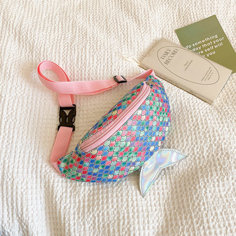 Dječja crossbody torbica s šljokicama, motiv sirena, za djevojčice, ultra lagana PU, podstava od poliestera