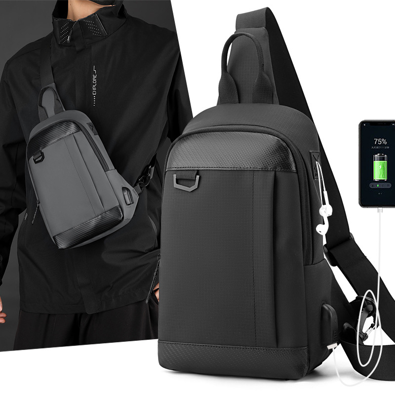 WEPOWER Muška chest bag preko ramena — Vodootporna najlonska torba, Jednobojni uzorak, podstava od poliestera