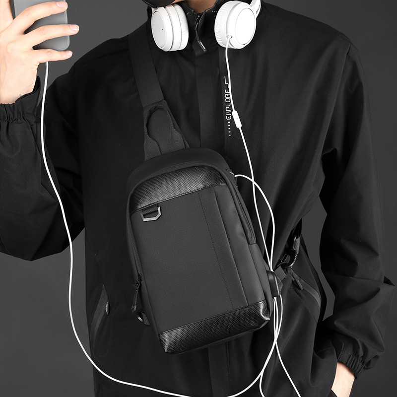 WEPOWER Muška chest bag preko ramena — Vodootporna najlonska torba, Jednobojni uzorak, podstava od poliestera