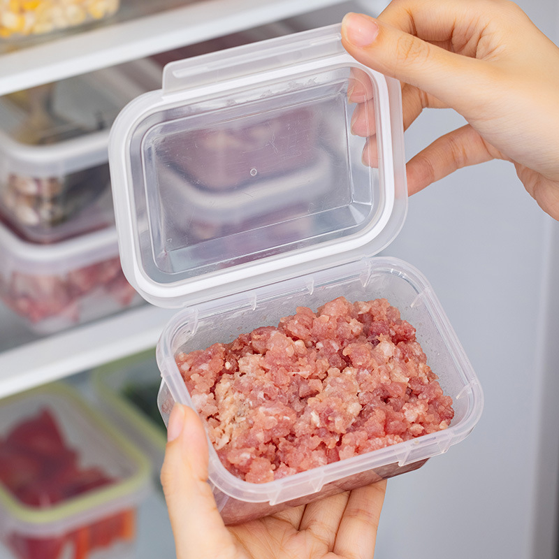 Plastična kutija za hladnjak za zamrznuto meso, prehrambena plastika, mikrovalna sigurnost, kapacitet 301–500 ml i 800–1000 ml, jednoslojna, brtvljenje