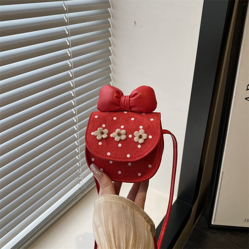 Детска чанта тип седло с пеперуда на точки, кръстосана презрамка, джоб за телефон, уличен стил