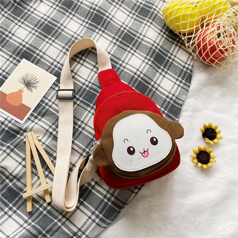 Dječja platnena crossbody torba, unisex, motiv životinja – majmun, podstava od sintetičke kože, proširivi dizajn