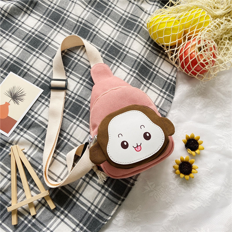 Dječja platnena crossbody torba, unisex, motiv životinja – majmun, podstava od sintetičke kože, proširivi dizajn