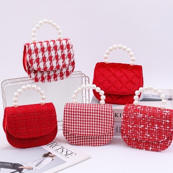 Dječja crossbody torba u stilu princeze, materijal pamuk-lin, PU podstava, karirani uzorak, LBZ-006, sladak dnevni dizajn
