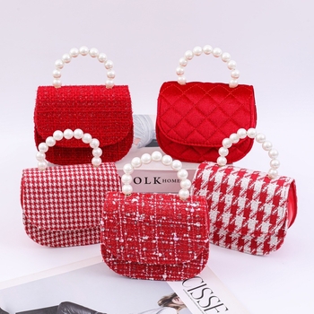 Dječja crossbody torba u stilu princeze, materijal pamuk-lin, PU podstava, karirani uzorak, LBZ-006, sladak dnevni dizajn