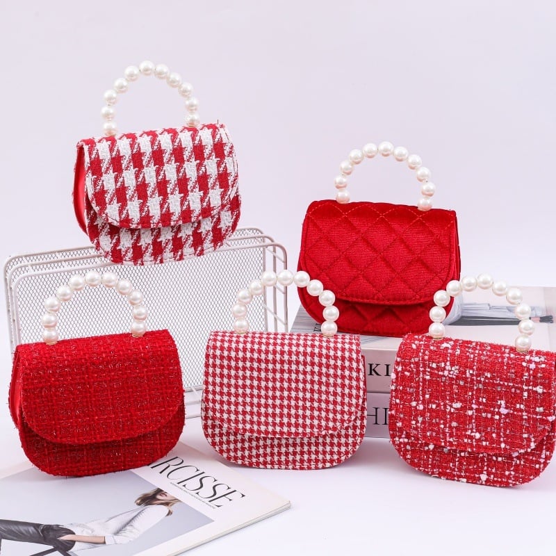 Dječja crossbody torba u stilu princeze, materijal pamuk-lin, PU podstava, karirani uzorak, LBZ-006, sladak dnevni dizajn