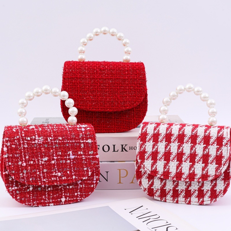 Dječja crossbody torba u stilu princeze, materijal pamuk-lin, PU podstava, karirani uzorak, LBZ-006, sladak dnevni dizajn