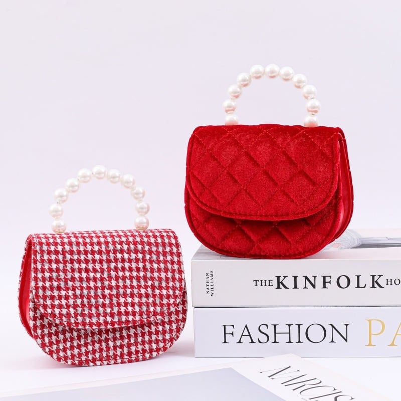 Dječja crossbody torba u stilu princeze, materijal pamuk-lin, PU podstava, karirani uzorak, LBZ-006, sladak dnevni dizajn