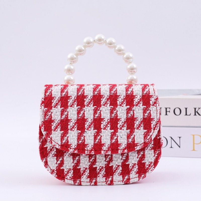 Dječja crossbody torba u stilu princeze, materijal pamuk-lin, PU podstava, karirani uzorak, LBZ-006, sladak dnevni dizajn