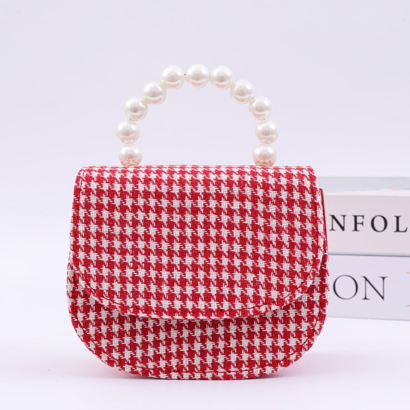 Dječja crossbody torba u stilu princeze, materijal pamuk-lin, PU podstava, karirani uzorak, LBZ-006, sladak dnevni dizajn