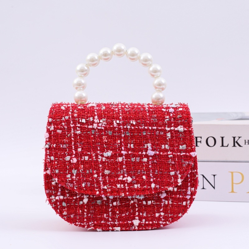 Dječja crossbody torba u stilu princeze, materijal pamuk-lin, PU podstava, karirani uzorak, LBZ-006, sladak dnevni dizajn