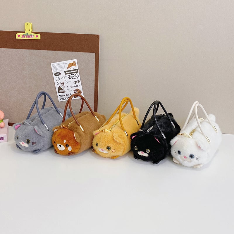 Детска плюшена кръстосана чанта с мотив котешка лапа, кадифена материя, цип за затваряне, джоб за телефон