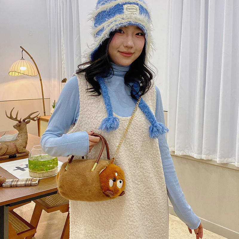 Детска плюшена кръстосана чанта с мотив котешка лапа, кадифена материя, цип за затваряне, джоб за телефон