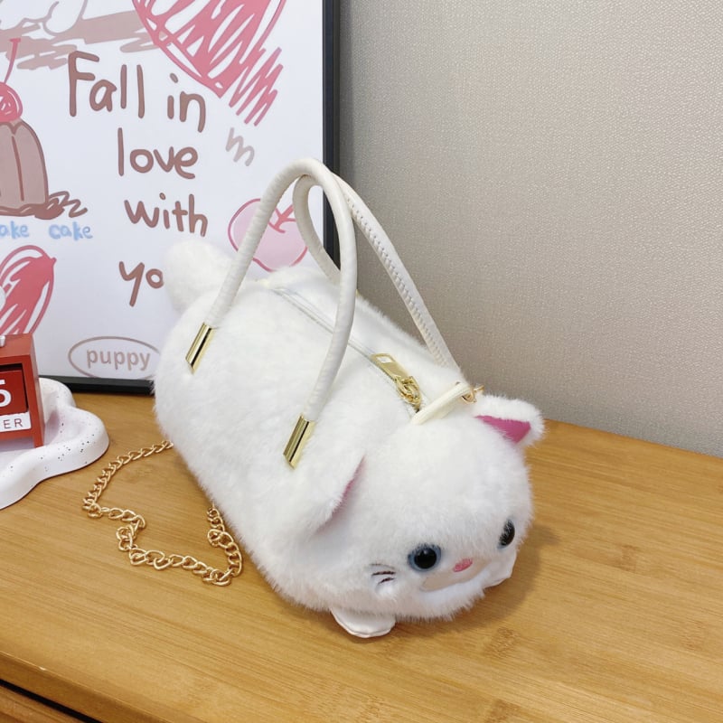 Детска плюшена кръстосана чанта с мотив котешка лапа, кадифена материя, цип за затваряне, джоб за телефон