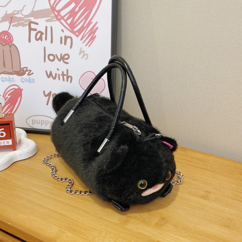 Детска плюшена кръстосана чанта с мотив котешка лапа, кадифена материя, цип за затваряне, джоб за телефон