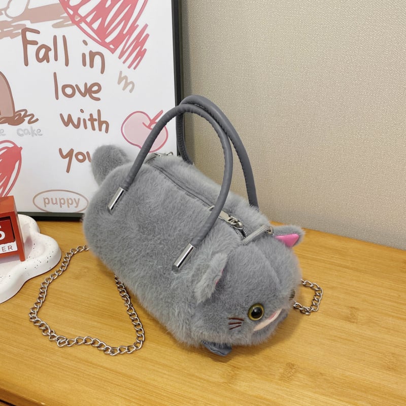 Детска плюшена кръстосана чанта с мотив котешка лапа, кадифена материя, цип за затваряне, джоб за телефон