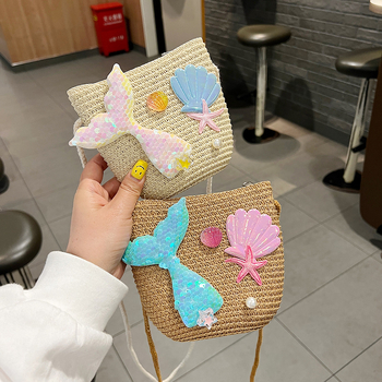 Dječja torba od slame Lori Angel – prozračna, nylon podstava, uzorak životinja/Zodijak, dječji slatki stil