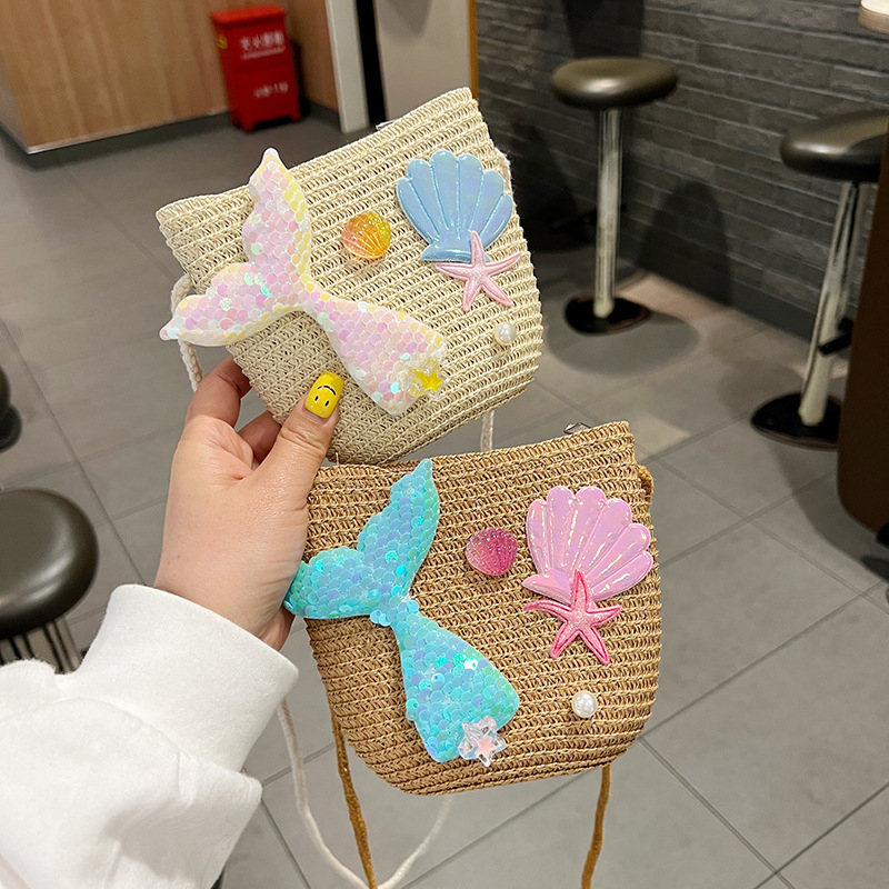 Dječja torba od slame Lori Angel – prozračna, nylon podstava, uzorak životinja/Zodijak, dječji slatki stil