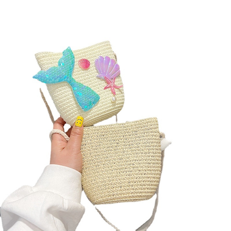 Dječja torba od slame Lori Angel – prozračna, nylon podstava, uzorak životinja/Zodijak, dječji slatki stil