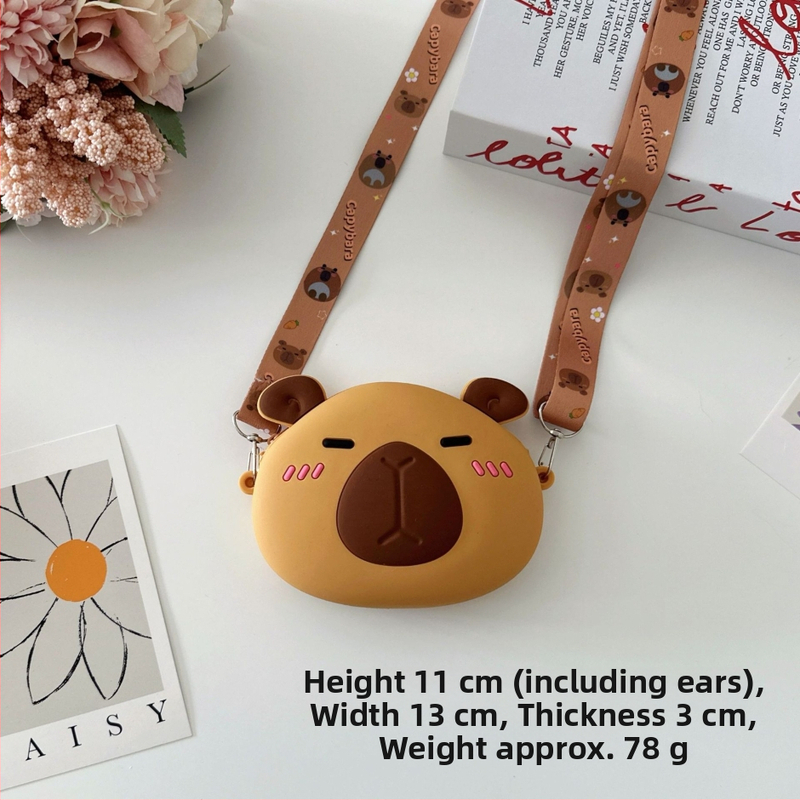 Detská silikónová peňaženka so vzorom kapibara, s prekríženým remienkom, vodeodolná, pre škôlku