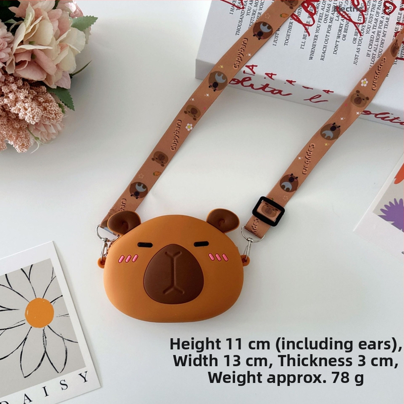 Detská silikónová peňaženka so vzorom kapibara, s prekríženým remienkom, vodeodolná, pre škôlku