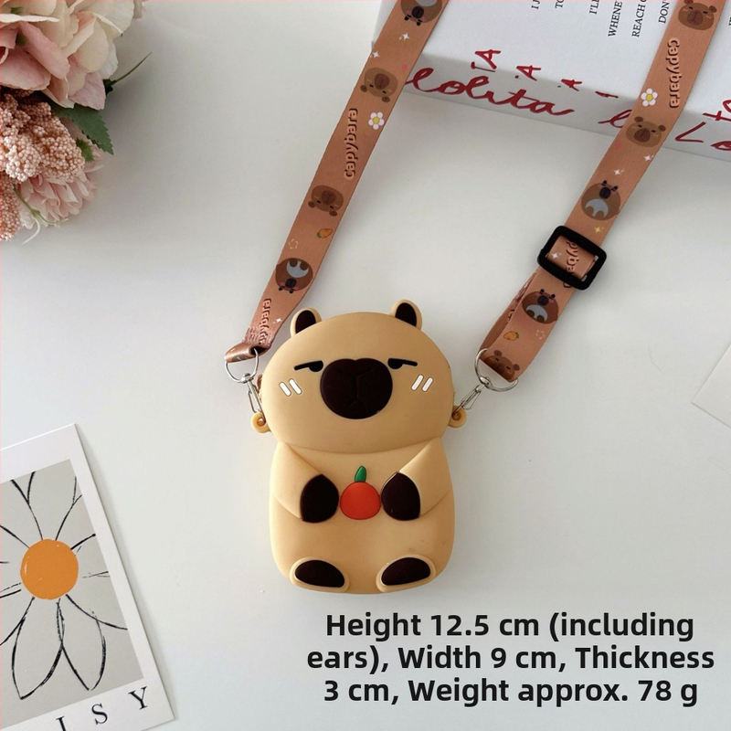 Detská silikónová peňaženka so vzorom kapibara, s prekríženým remienkom, vodeodolná, pre škôlku