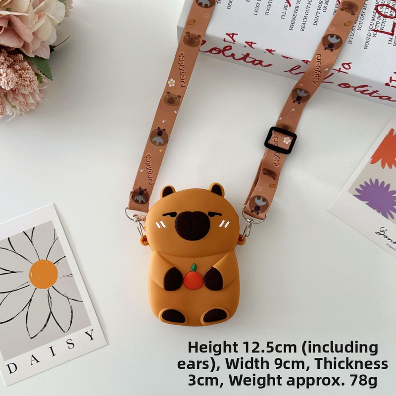 Detská silikónová peňaženka so vzorom kapibara, s prekríženým remienkom, vodeodolná, pre škôlku