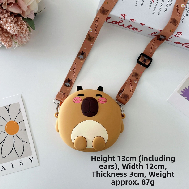 Detská silikónová peňaženka so vzorom kapibara, s prekríženým remienkom, vodeodolná, pre škôlku