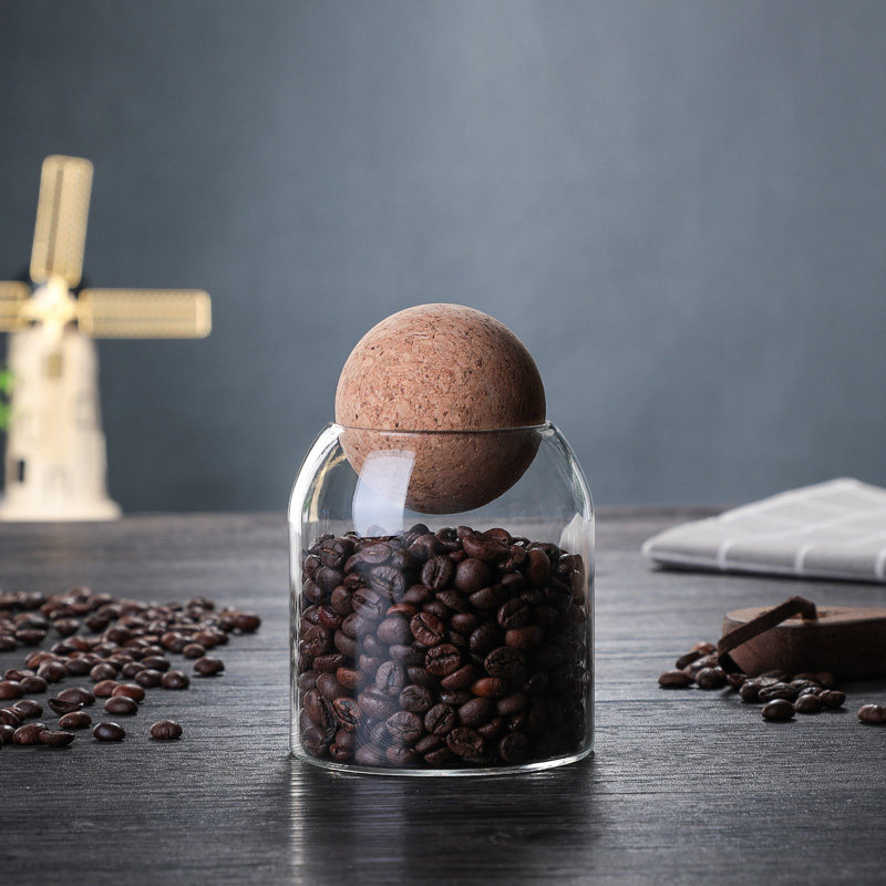 Τετράγωνο γυάλινο σφραγισμένο βάζο αποθήκευσης καφέ με ξύλινο κουτάλι, συμβατό με φούρνο μικροκυμάτων