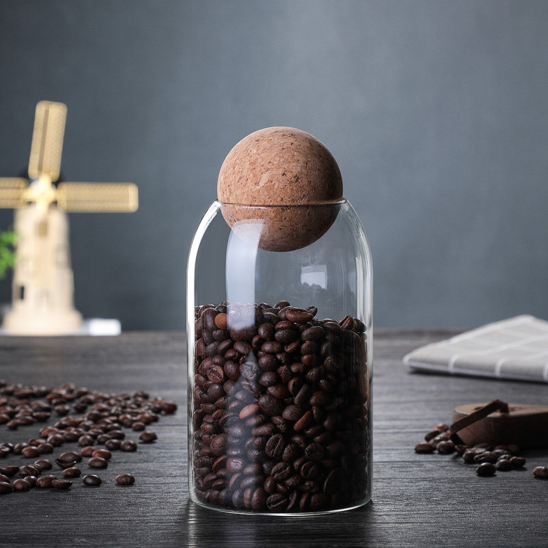 Τετράγωνο γυάλινο σφραγισμένο βάζο αποθήκευσης καφέ με ξύλινο κουτάλι, συμβατό με φούρνο μικροκυμάτων