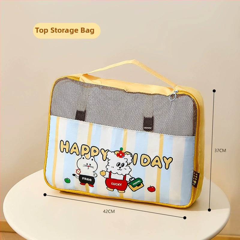 Комплект пътни чанти за съхранение с карикатурен дизайн за бельо и дрехи, PP материал, многочастен комплект