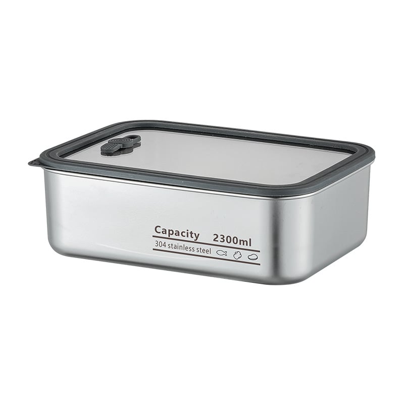 304 rozsdamentes acél élelmiszertartó doboz átlátszó üvegfedővel és szellőzőnyílásokkal, mikrohullámú sütőben használható, egy rétegű