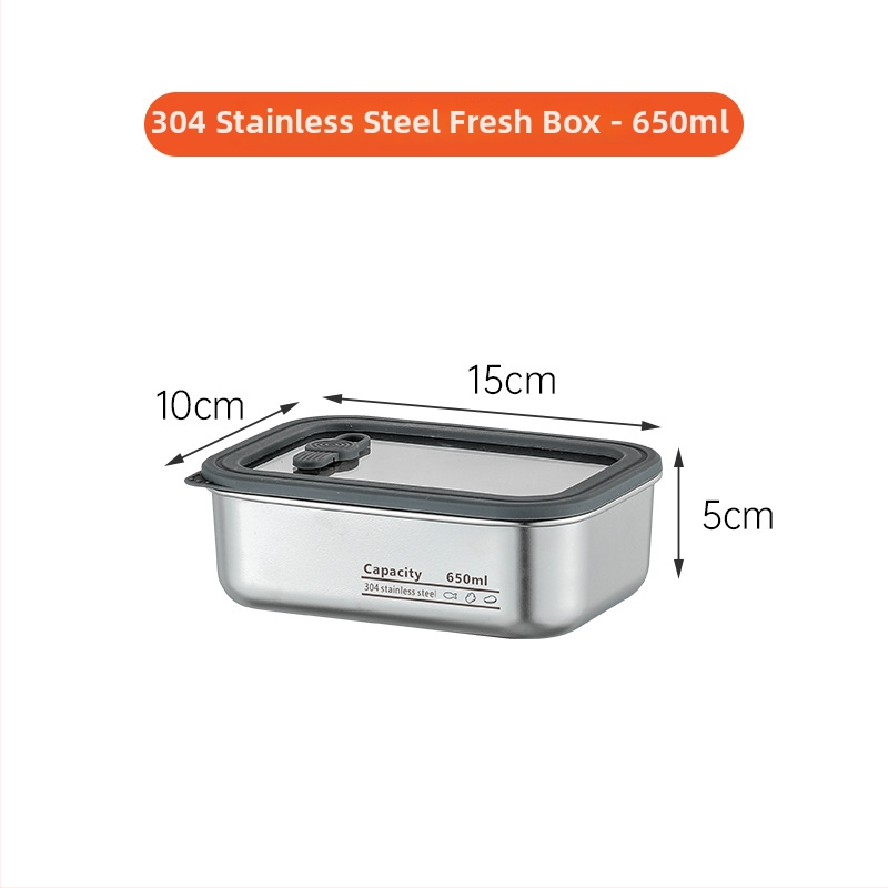 304 rozsdamentes acél élelmiszertartó doboz átlátszó üvegfedővel és szellőzőnyílásokkal, mikrohullámú sütőben használható, egy rétegű