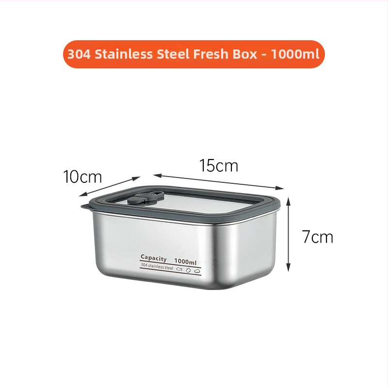 304 rozsdamentes acél élelmiszertartó doboz átlátszó üvegfedővel és szellőzőnyílásokkal, mikrohullámú sütőben használható, egy rétegű