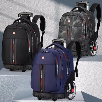 Дамска раница с колела за ученици от средното училище и нагоре, с една въртяща се ролка, Oxford плат, водоустойчива, антибактериална и износоустойчива, отразителни елементи за нощна безопасност, криви презрамки за рамо, подплата от полиестер, стил градска 