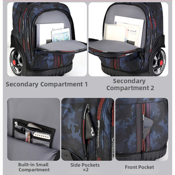 Дамска раница с колела за ученици от средното училище и нагоре, с една въртяща се ролка, Oxford плат, водоустойчива, антибактериална и износоустойчива, отразителни елементи за нощна безопасност, криви презрамки за рамо, подплата от полиестер, стил градска 