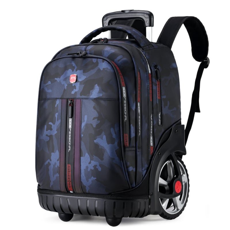 Дамска раница с колела за ученици от средното училище и нагоре, с една въртяща се ролка, Oxford плат, водоустойчива, антибактериална и износоустойчива, отразителни елементи за нощна безопасност, криви презрамки за рамо, подплата от полиестер, стил градска 