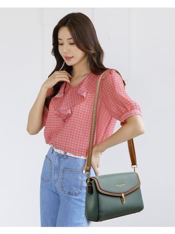 PU компактна квадратна чанта за през рамо със затваряне с капак, полиестерна подплата, вътрешен джоб за телефон, лято 2025