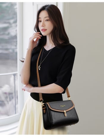 PU компактна квадратна чанта за през рамо със затваряне с капак, полиестерна подплата, вътрешен джоб за телефон, лято 2025