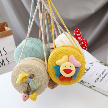 Geantă rotundă din paie pentru copii — ultra-ușoară, stil drăguț pentru copii, imprimeu variat