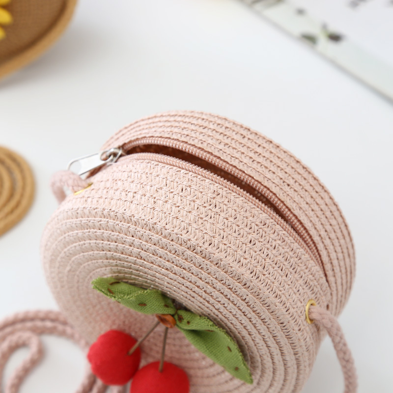 Geantă rotundă din paie pentru copii — ultra-ușoară, stil drăguț pentru copii, imprimeu variat